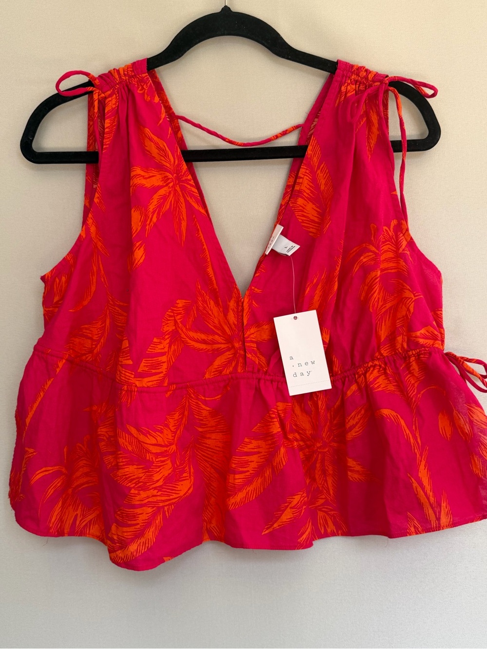 a new day Pink & Orange Tropical Tie-Shoulder V-Neck Peplum Camisole